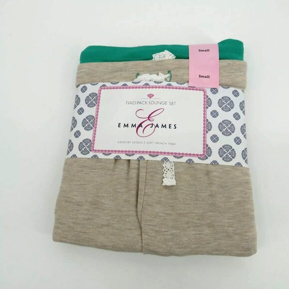 Emma & James 2 Pack Lounge Set Crochet Shorts French Terry Pants Small - Picture 1 of 3
